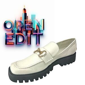 OPEN EDIT  Women's White Chunky Loafers w/ Gold Horse bit  Size 10 Medium EUC